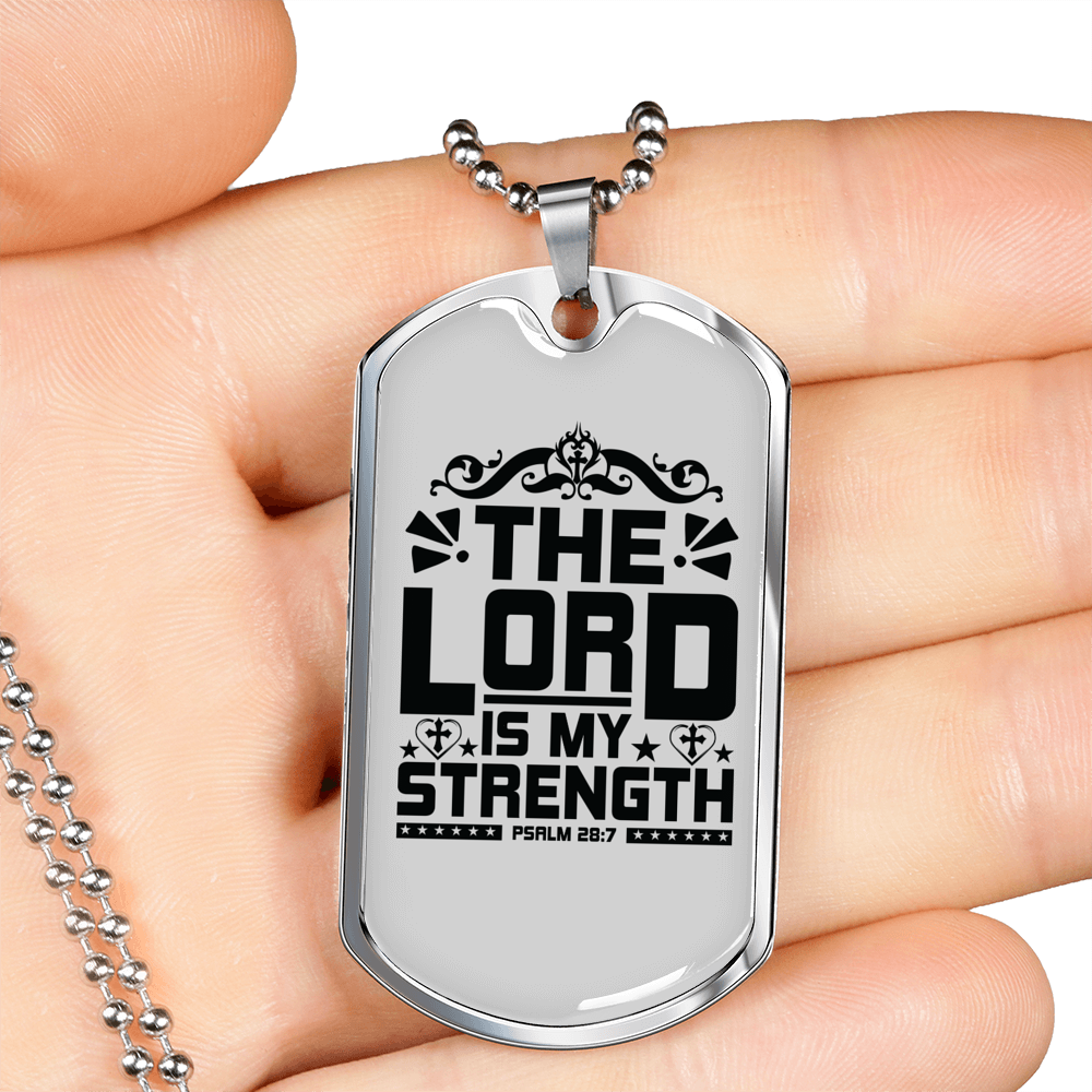 Lord Is My Strength Christian Necklace Stainless Steel or 18k Gold Dog Tag 24" Chain-Express Your Love Gifts