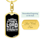 Lord Is My Strength Psalm 28:7 White Keychain Stainless Steel or 18k Gold Dog Tag Keyring-Express Your Love Gifts