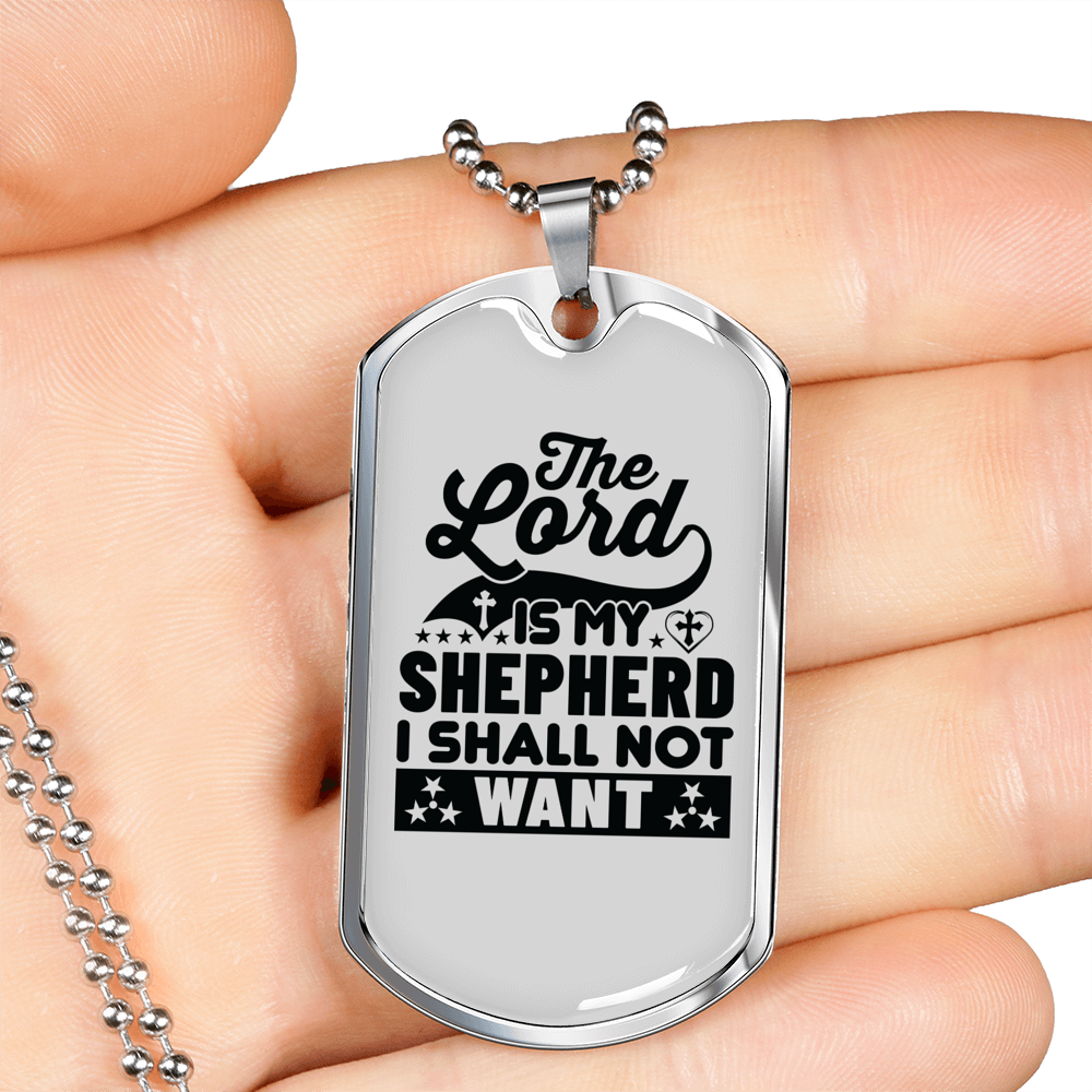 Lord My Shepherd Black Christian Necklace Stainless Steel or 18k Gold Dog Tag 24" Chain-Express Your Love Gifts
