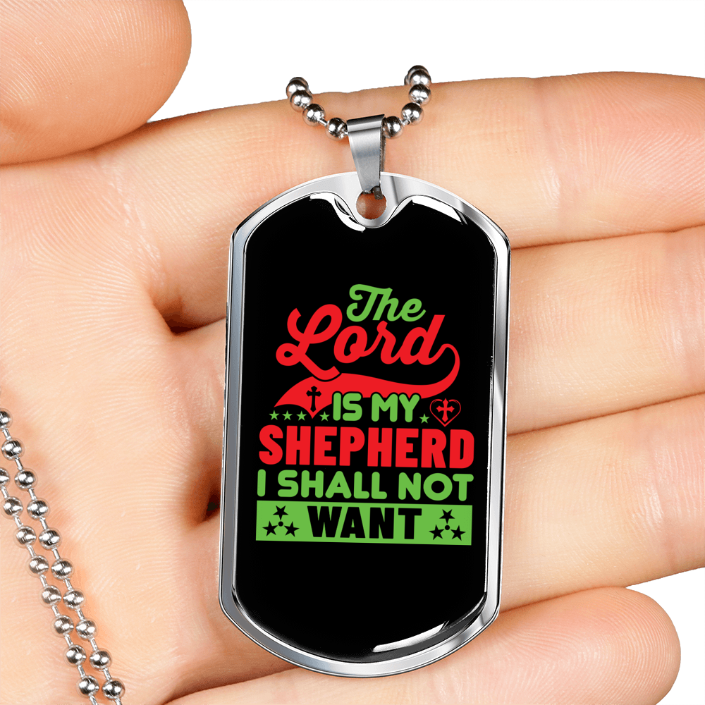 Lord My Shepherd Green Christian Necklace Stainless Steel or 18k Gold Dog Tag 24" Chain-Express Your Love Gifts