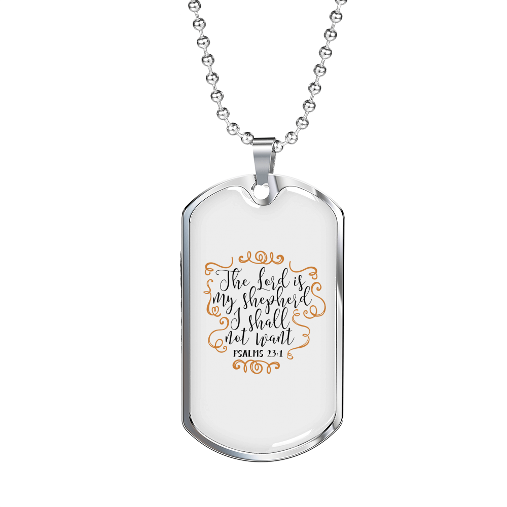 Lord My Shepherd Psalm Christian Necklace Stainless Steel or 18k Gold Dog Tag 24" Chain-Express Your Love Gifts