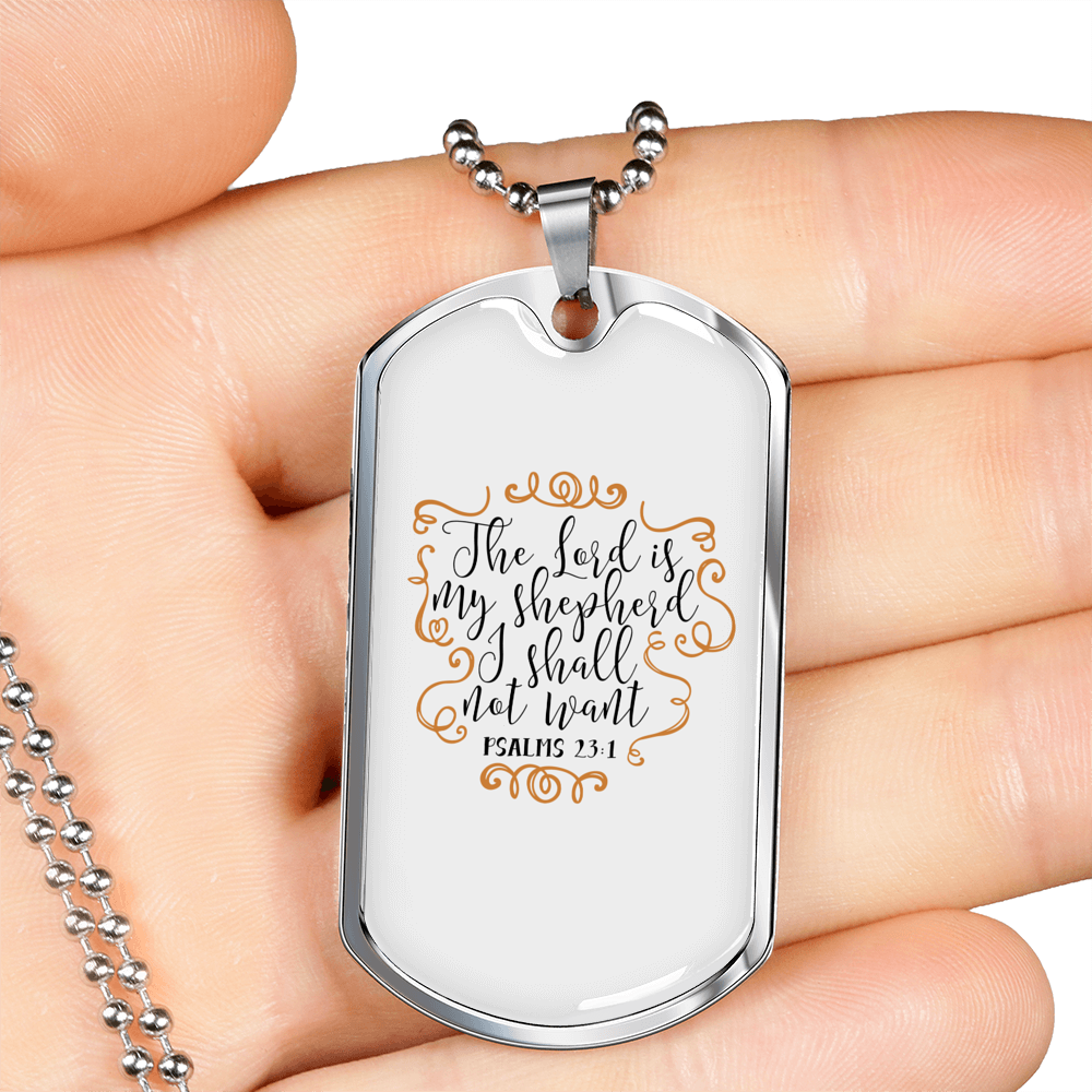 Lord My Shepherd Psalm Christian Necklace Stainless Steel or 18k Gold Dog Tag 24" Chain-Express Your Love Gifts