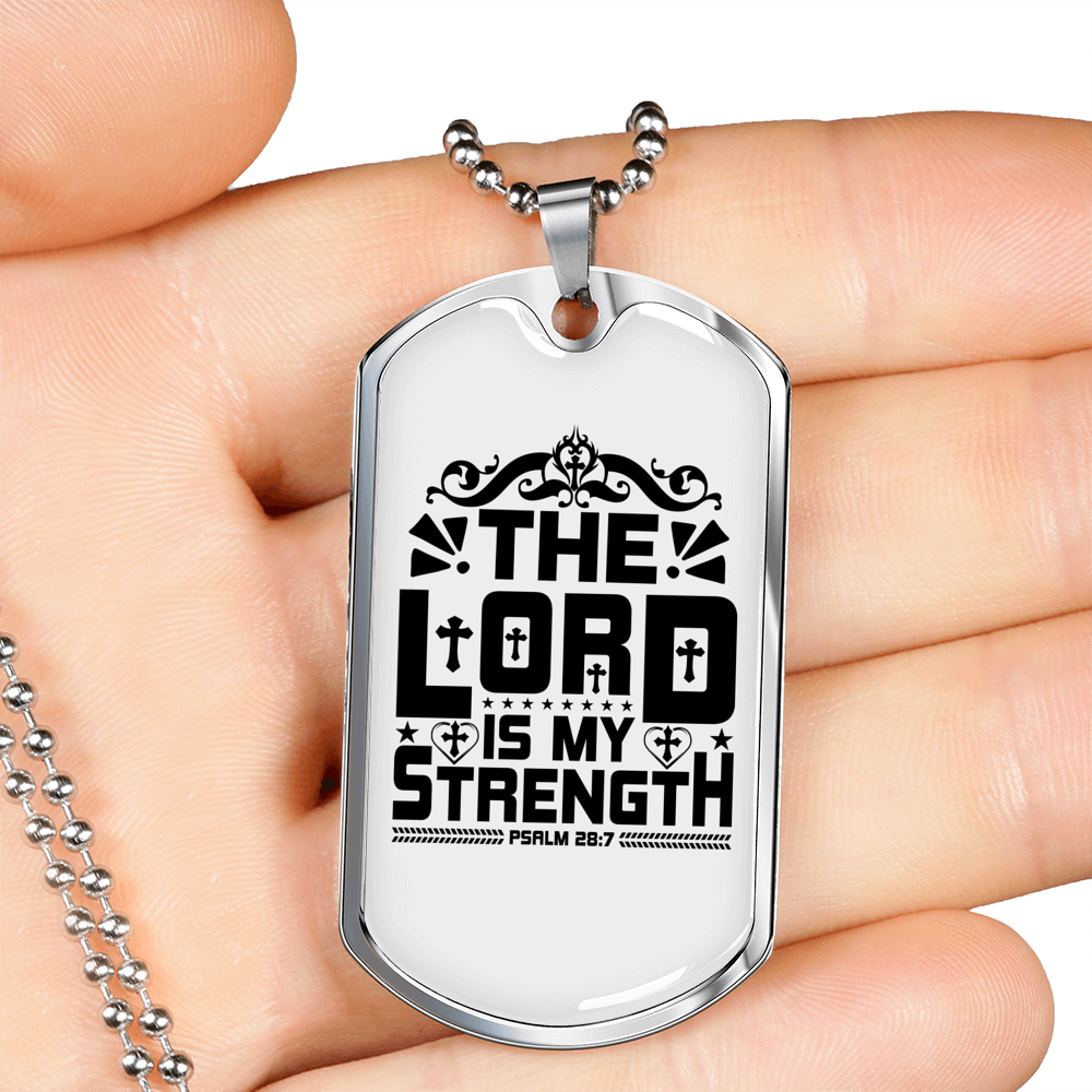 Lord My Strength Black Christian Necklace Stainless Steel or 18k Gold Dog Tag 24" Chain-Express Your Love Gifts