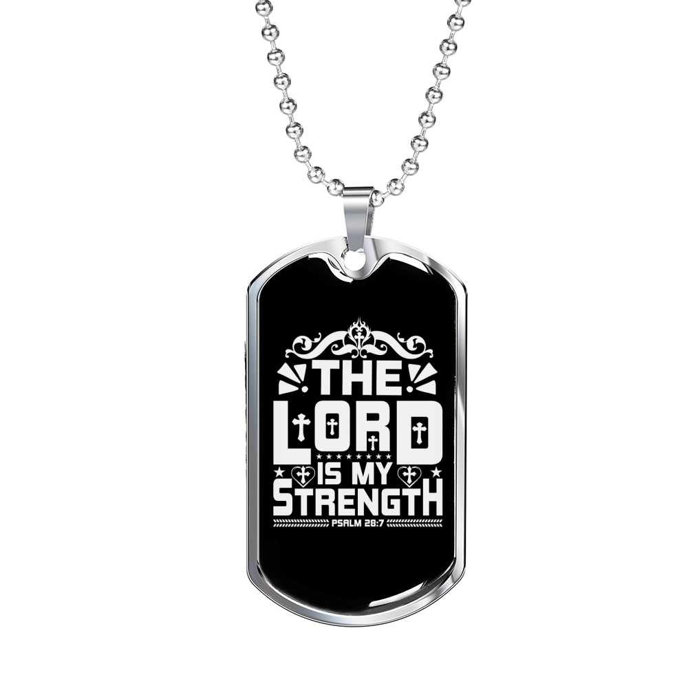 Lord My Strength White Christian Necklace Stainless Steel or 18k Gold Dog Tag 24" Chain-Express Your Love Gifts