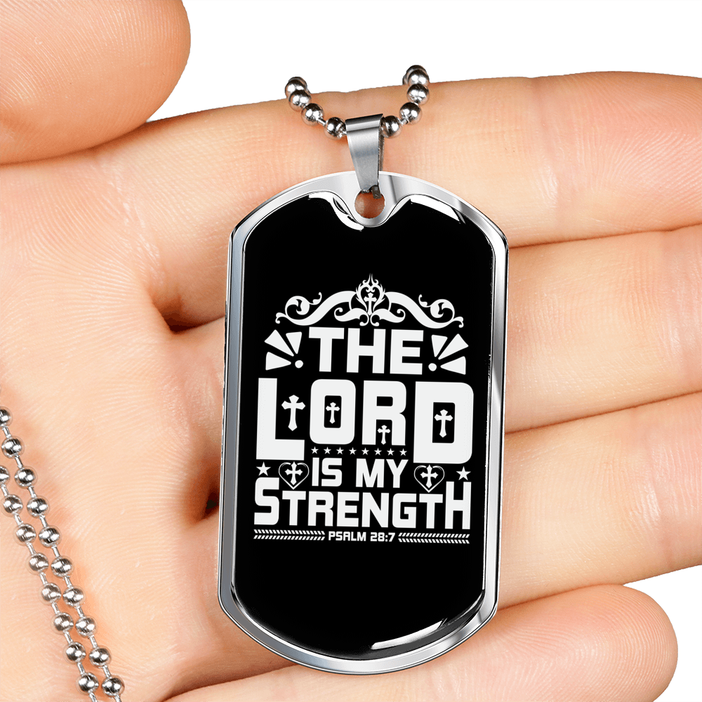 Lord My Strength White Christian Necklace Stainless Steel or 18k Gold Dog Tag 24" Chain-Express Your Love Gifts
