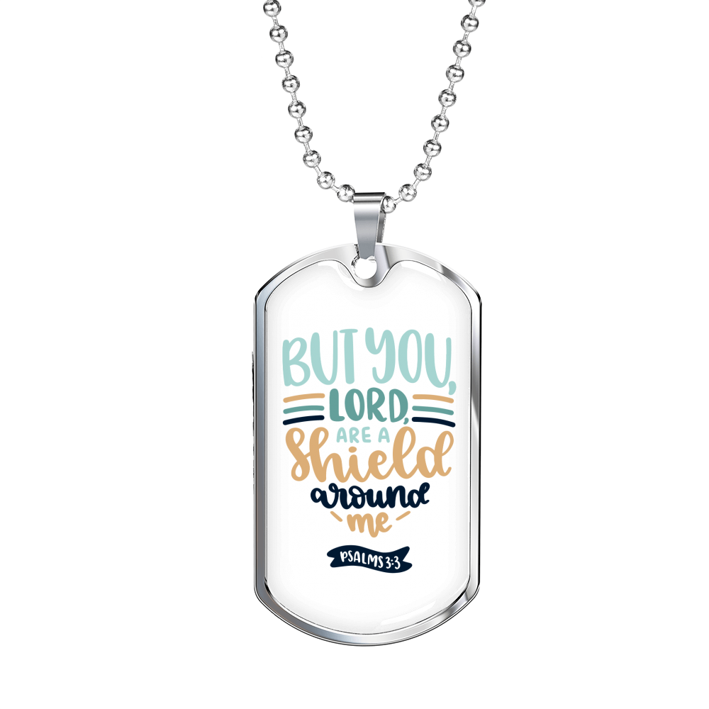 Lord Shield Around Christian Necklace Stainless Steel or 18k Gold Dog Tag 24" Chain-Express Your Love Gifts