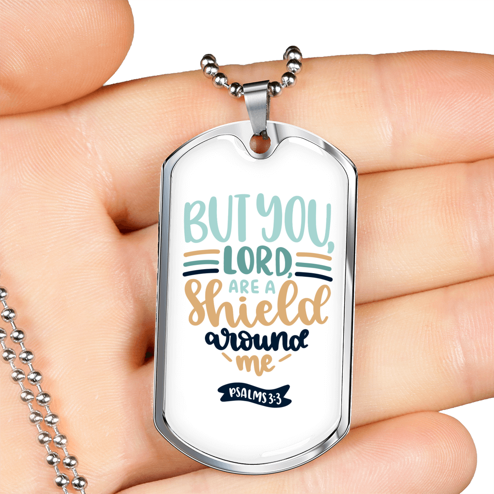 Lord Shield Around Christian Necklace Stainless Steel or 18k Gold Dog Tag 24" Chain-Express Your Love Gifts