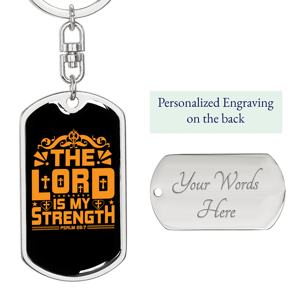 Lord Strength Golden Christian Keychain Stainless Steel or 18k Gold Dog Tag Keyring-Express Your Love Gifts