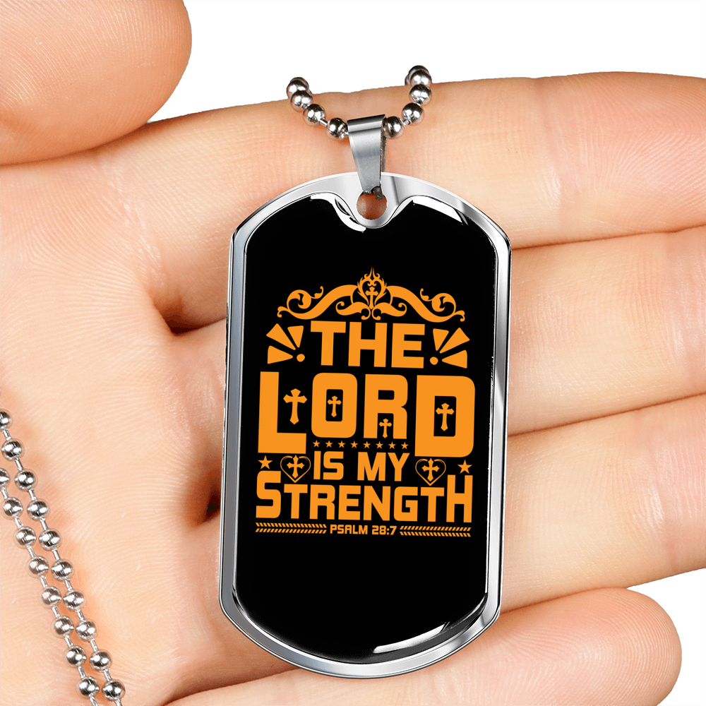 Lord Strength Golden Christian Necklace Stainless Steel or 18k Gold Dog Tag 24" Chain-Express Your Love Gifts