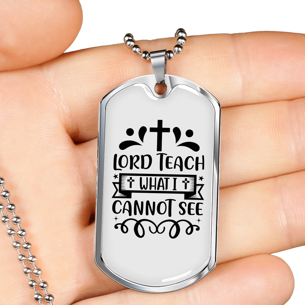 Lord Teach Cross Christian Necklace Stainless Steel or 18k Gold Dog Tag 24" Chain-Express Your Love Gifts