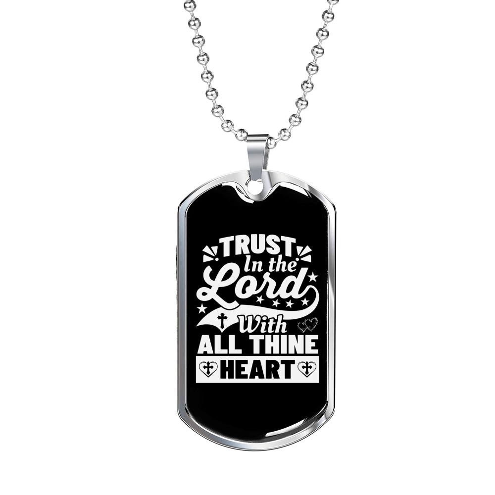 Lord With All Thine Heart Christian Necklace Stainless Steel or 18k Gold Dog Tag 24" Chain-Express Your Love Gifts