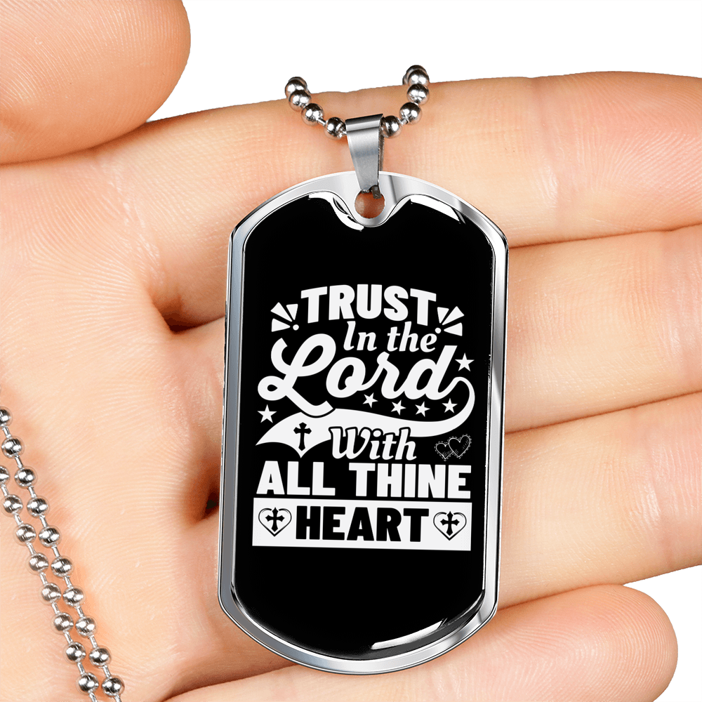Lord With All Thine Heart Christian Necklace Stainless Steel or 18k Gold Dog Tag 24" Chain-Express Your Love Gifts