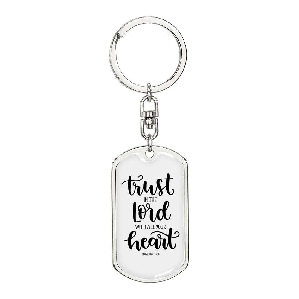 Lord With All Your Heart Christian Keychain Stainless Steel or 18k Gold Dog Tag Keyring-Express Your Love Gifts