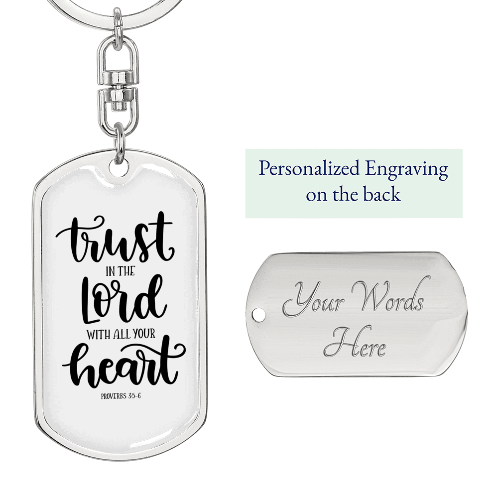Lord With All Your Heart Christian Keychain Stainless Steel or 18k Gold Dog Tag Keyring-Express Your Love Gifts