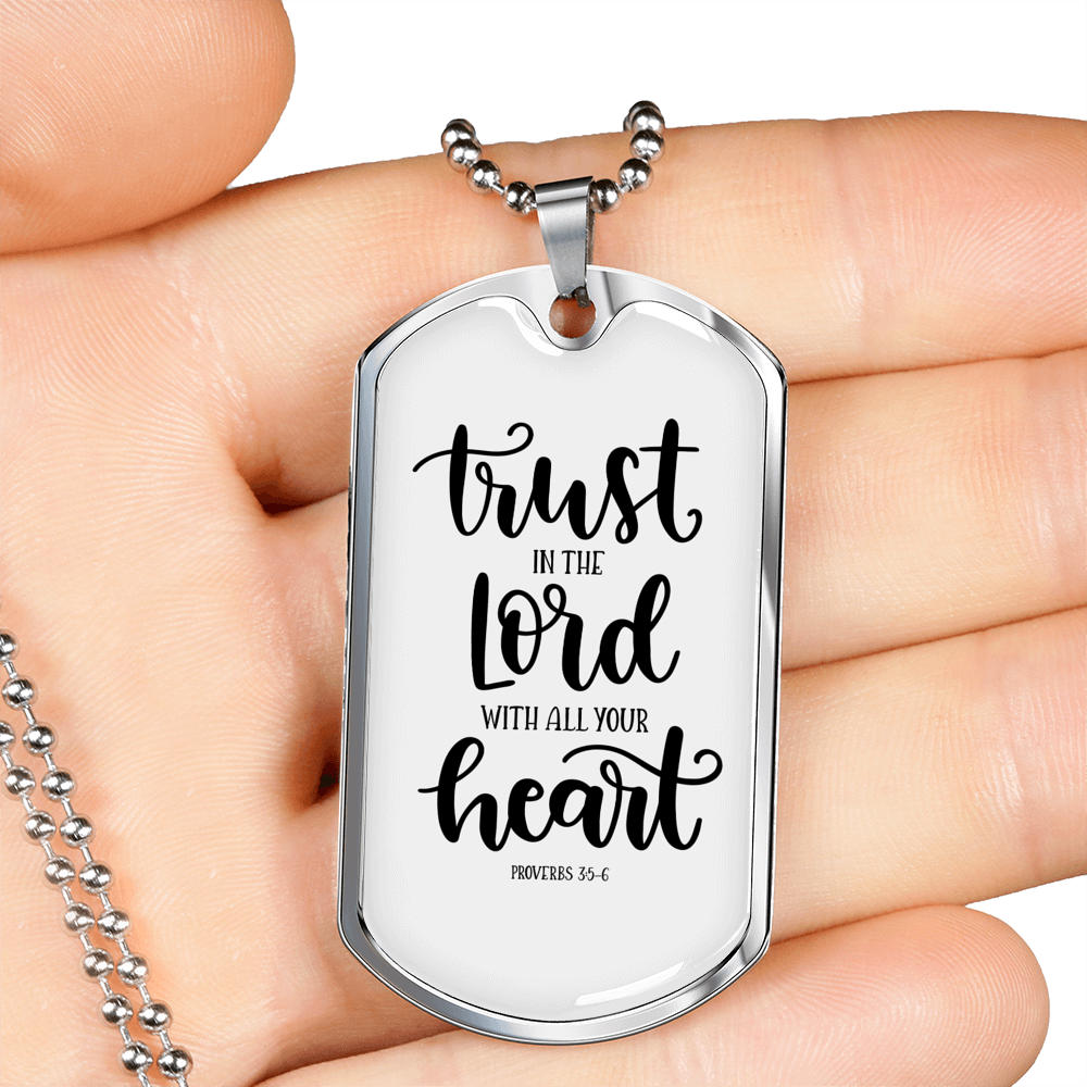 Lord With All Your Heart Christian Necklace Stainless Steel or 18k Gold Dog Tag 24" Chain-Express Your Love Gifts