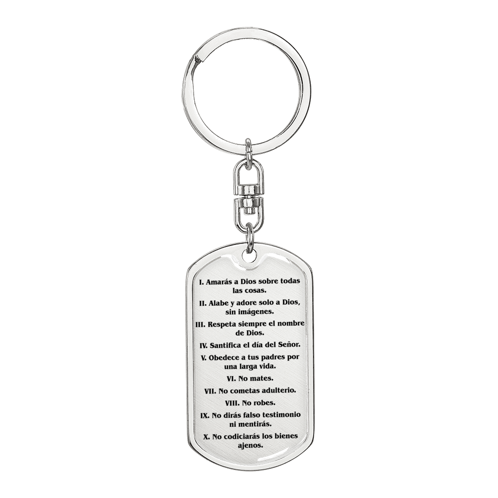 Los Diez Mandamientos Espanol Clear Swivel Keychain Dog Tag Stainless Steel or 18k Gold-Express Your Love Gifts