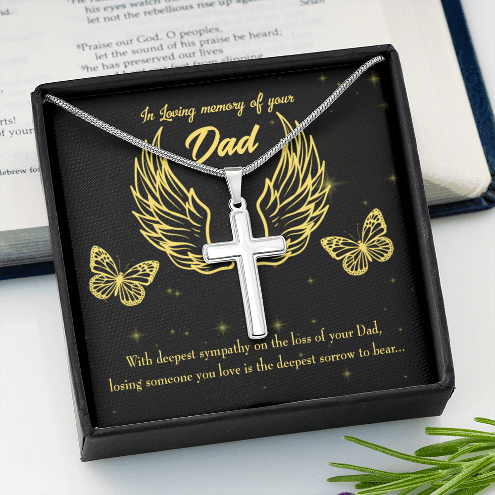 Losing Someone Dad Memorial Gift Dad Memorial Cross Necklace Sympathy Gift Loss of Father Condolence Message Card-Express Your Love Gifts