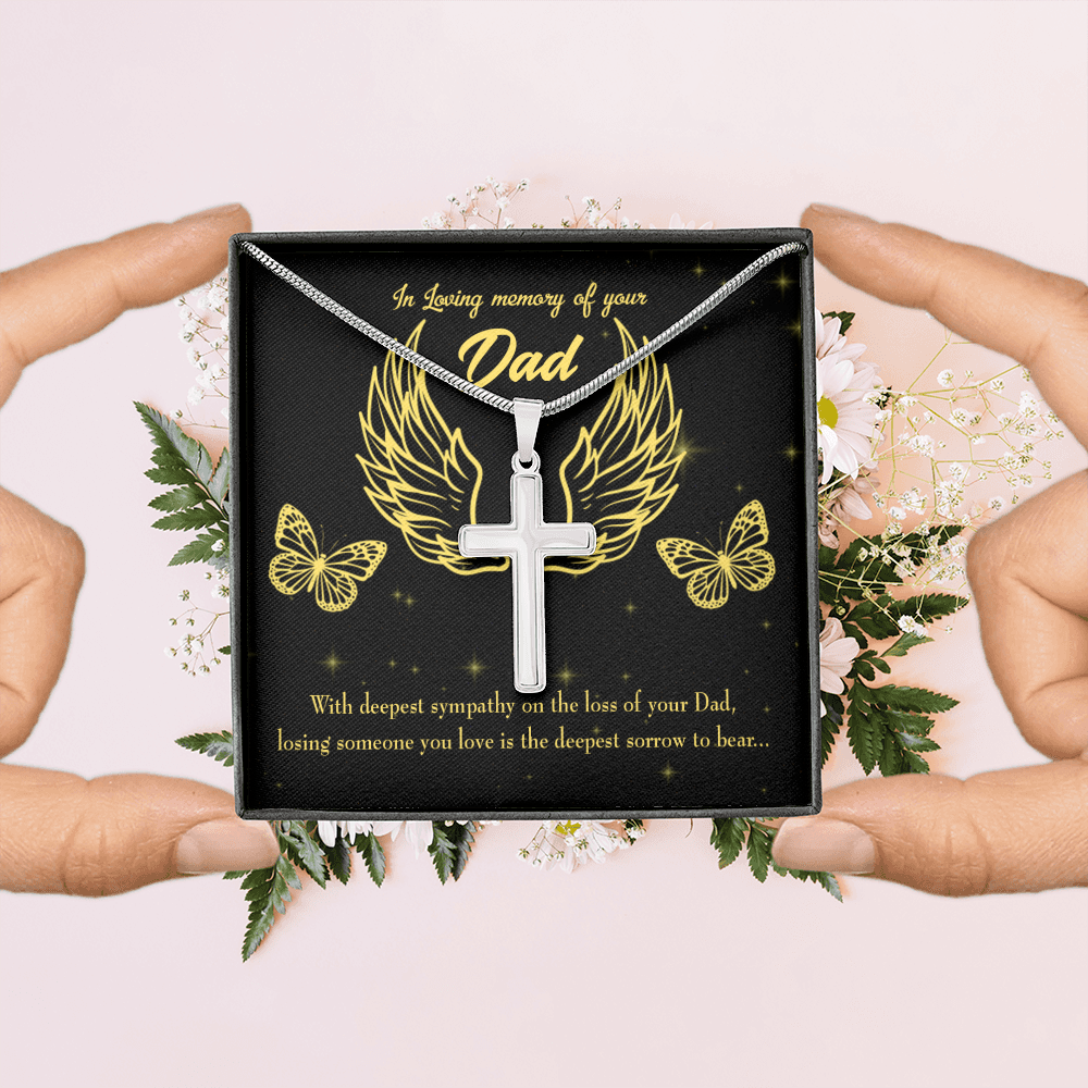 Losing Someone Dad Memorial Gift Dad Memorial Cross Necklace Sympathy Gift Loss of Father Condolence Message Card-Express Your Love Gifts