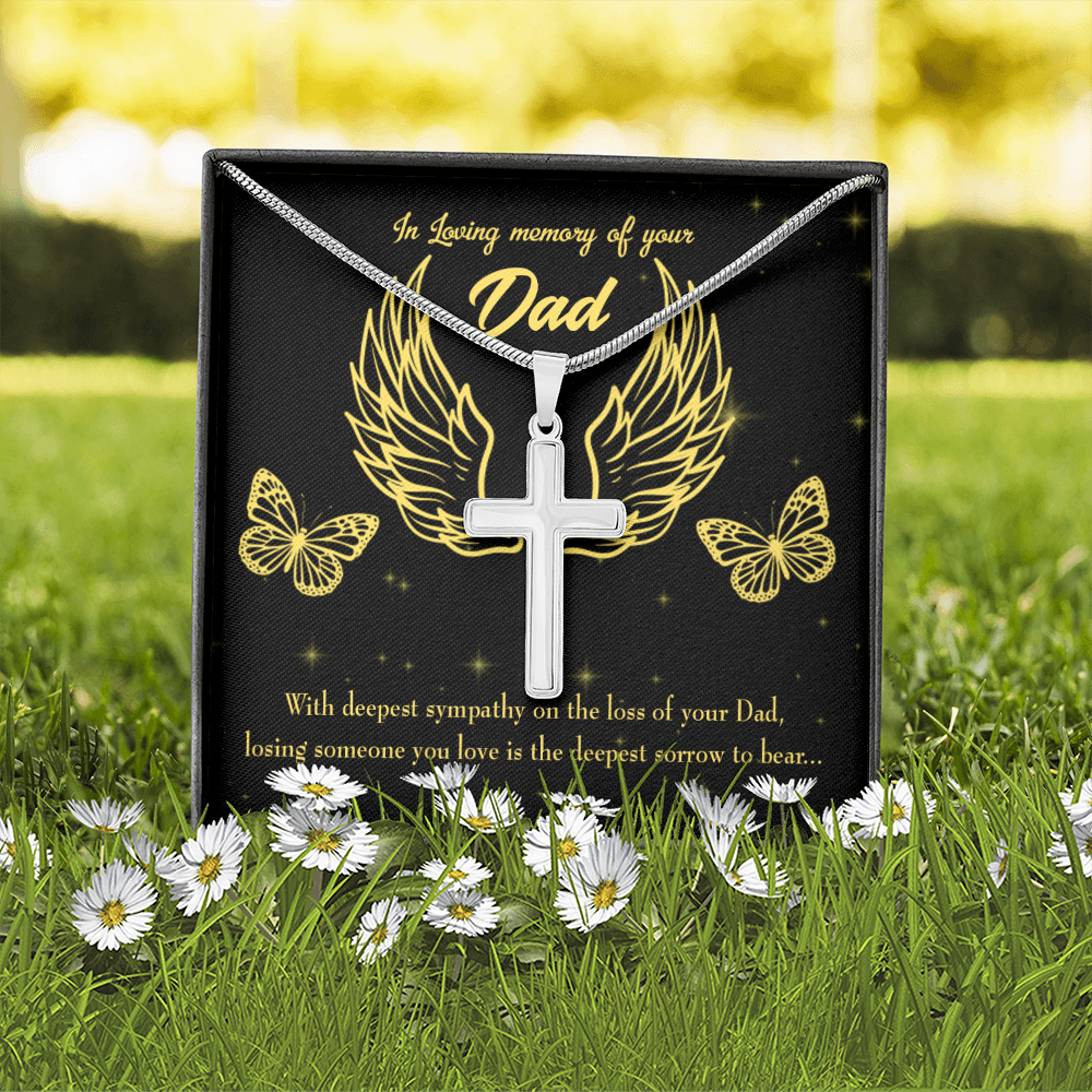 Losing Someone Dad Memorial Gift Dad Memorial Cross Necklace Sympathy Gift Loss of Father Condolence Message Card-Express Your Love Gifts