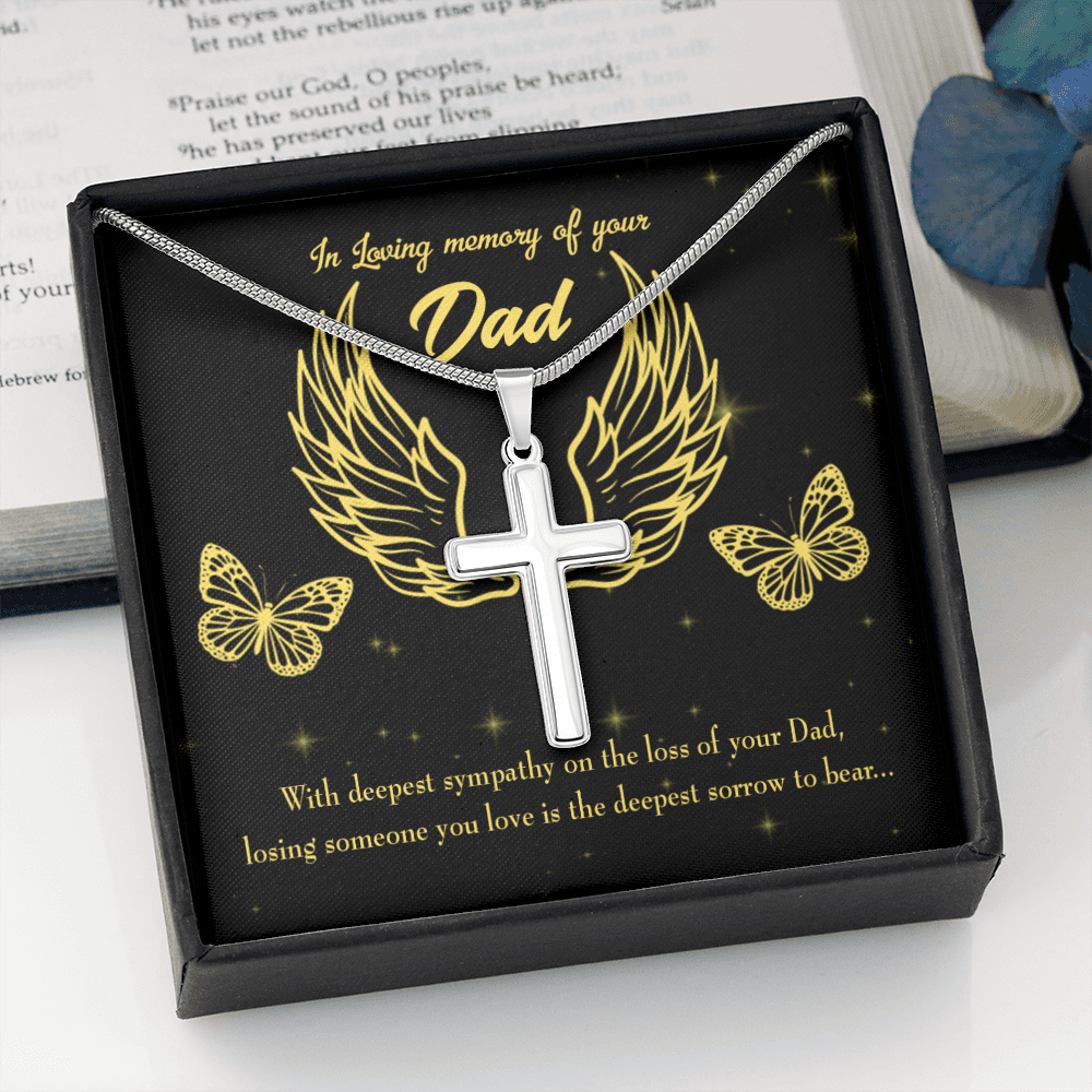 Losing Someone Dad Memorial Gift Dad Memorial Cross Necklace Sympathy Gift Loss of Father Condolence Message Card-Express Your Love Gifts