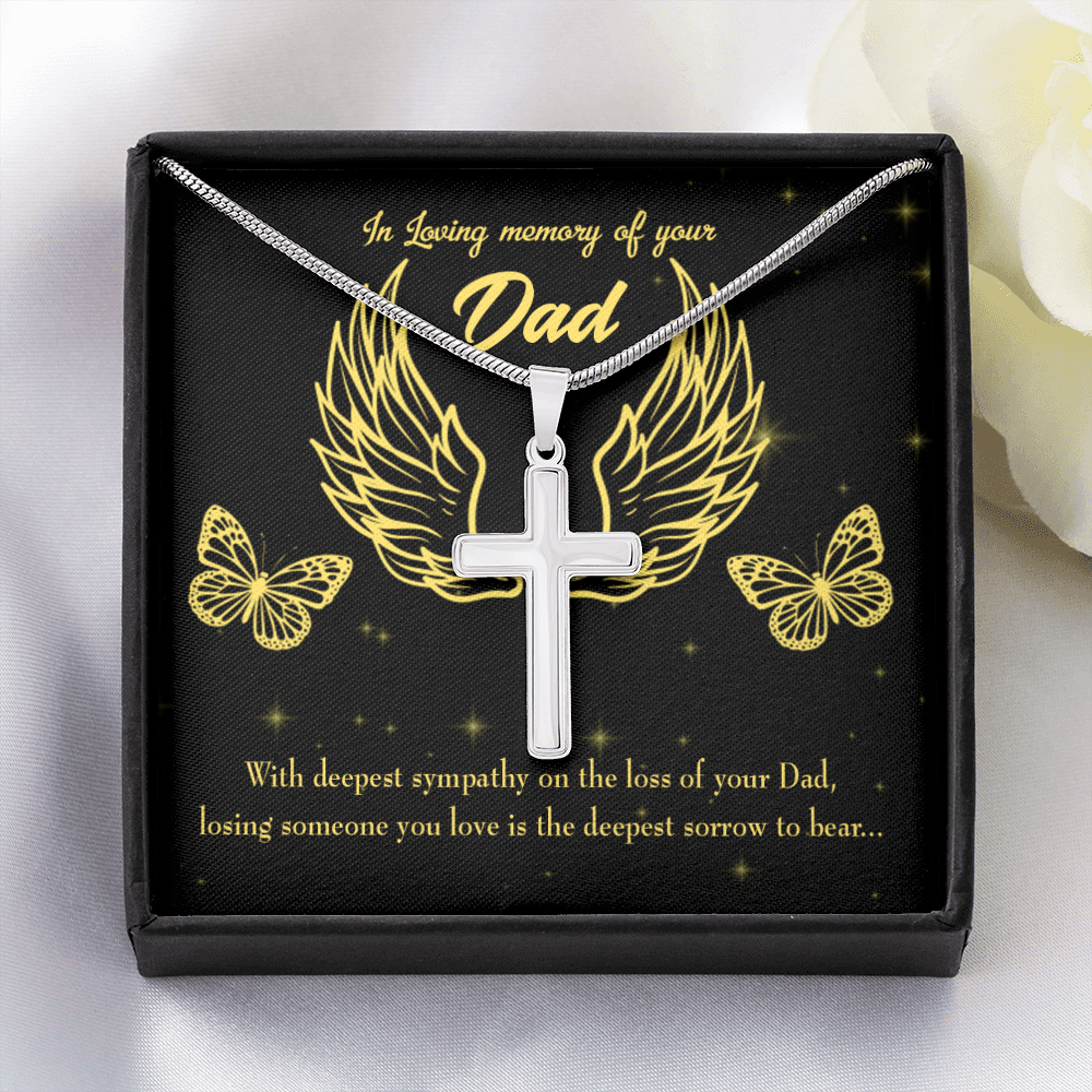 Losing Someone Dad Memorial Gift Dad Memorial Cross Necklace Sympathy Gift Loss of Father Condolence Message Card-Express Your Love Gifts