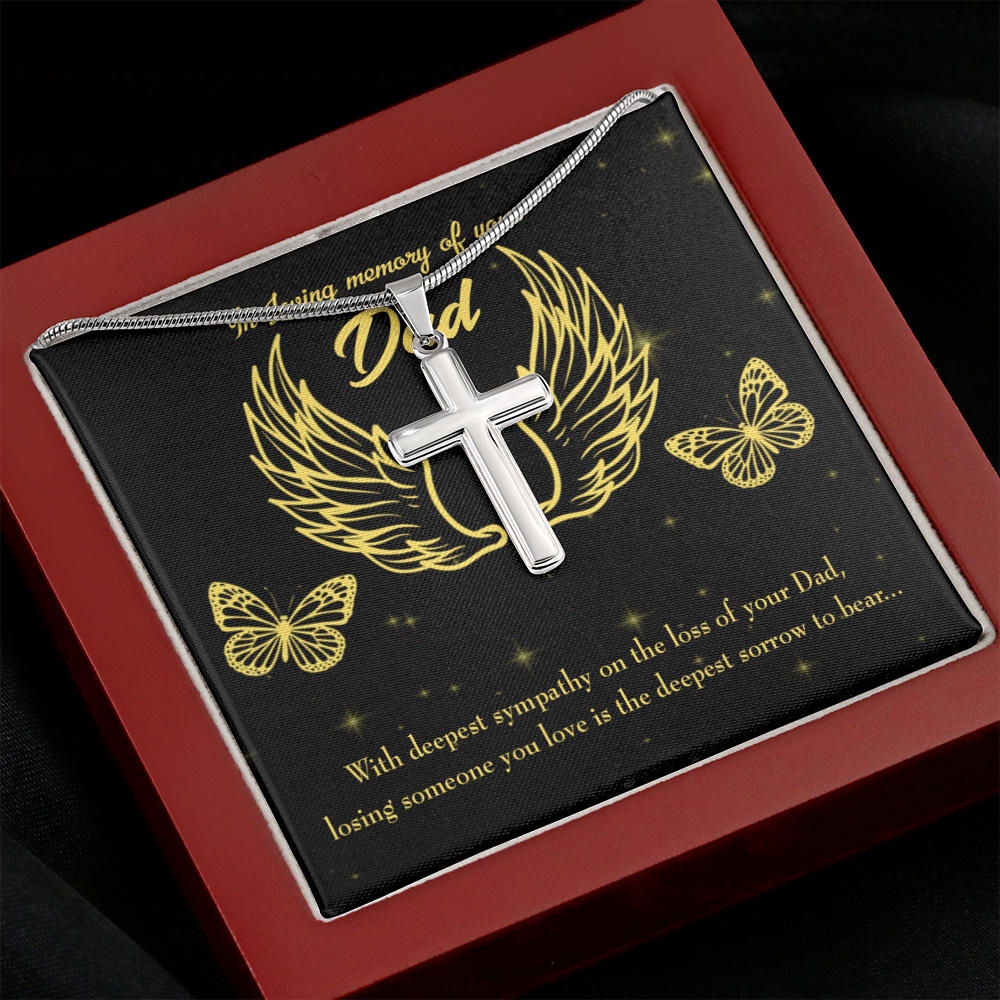 Losing Someone Dad Memorial Gift Dad Memorial Cross Necklace Sympathy Gift Loss of Father Condolence Message Card-Express Your Love Gifts