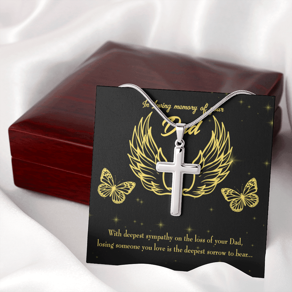 Losing Someone Dad Memorial Gift Dad Memorial Cross Necklace Sympathy Gift Loss of Father Condolence Message Card-Express Your Love Gifts
