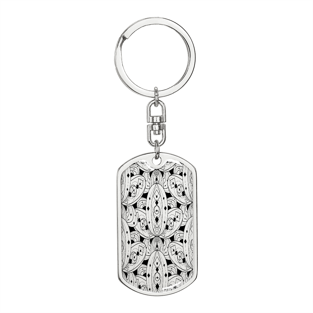 Lotuses Black and White Keychain Stainless Steel or 18k Gold Dog Tag Keyring-Express Your Love Gifts
