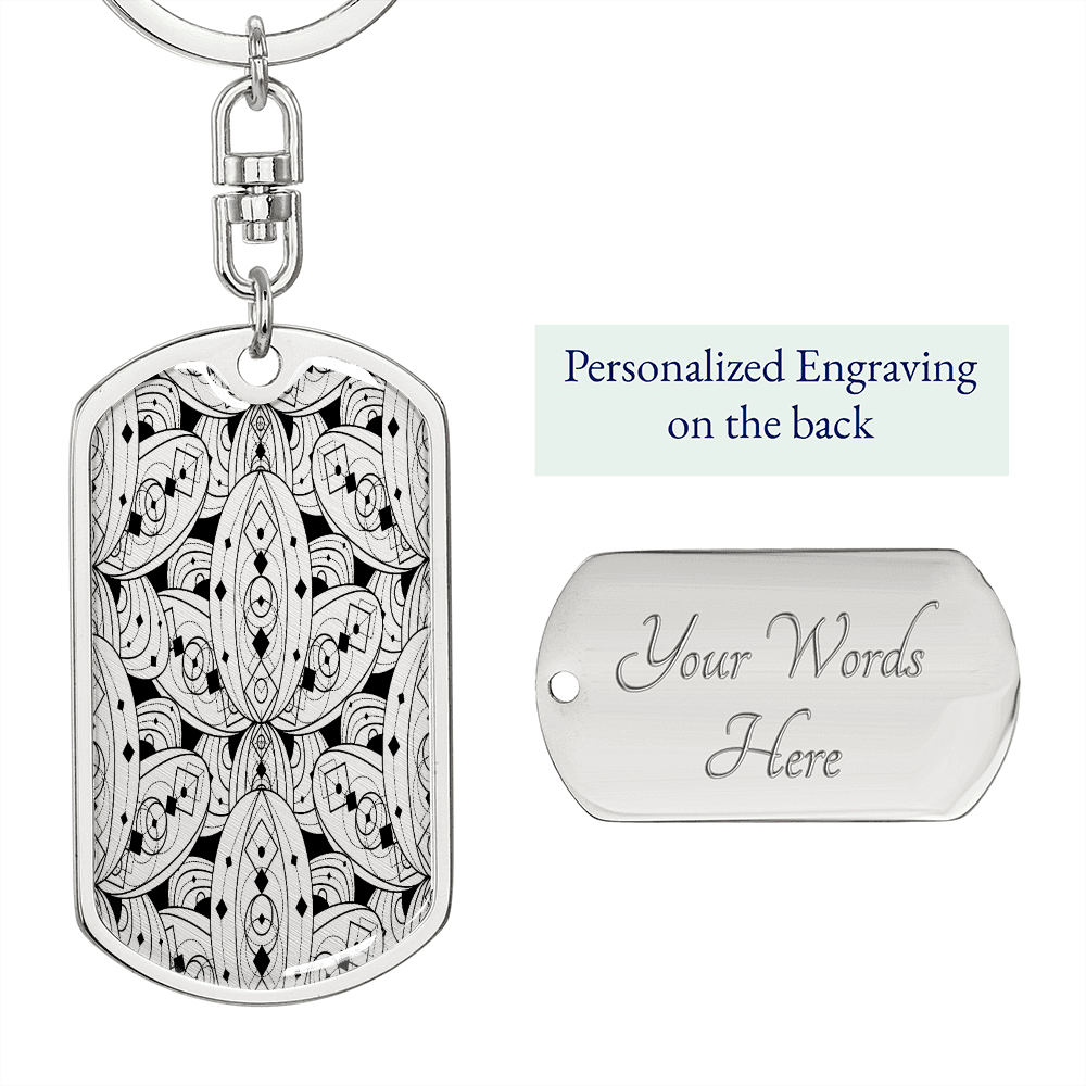 Lotuses Black and White Keychain Stainless Steel or 18k Gold Dog Tag Keyring-Express Your Love Gifts