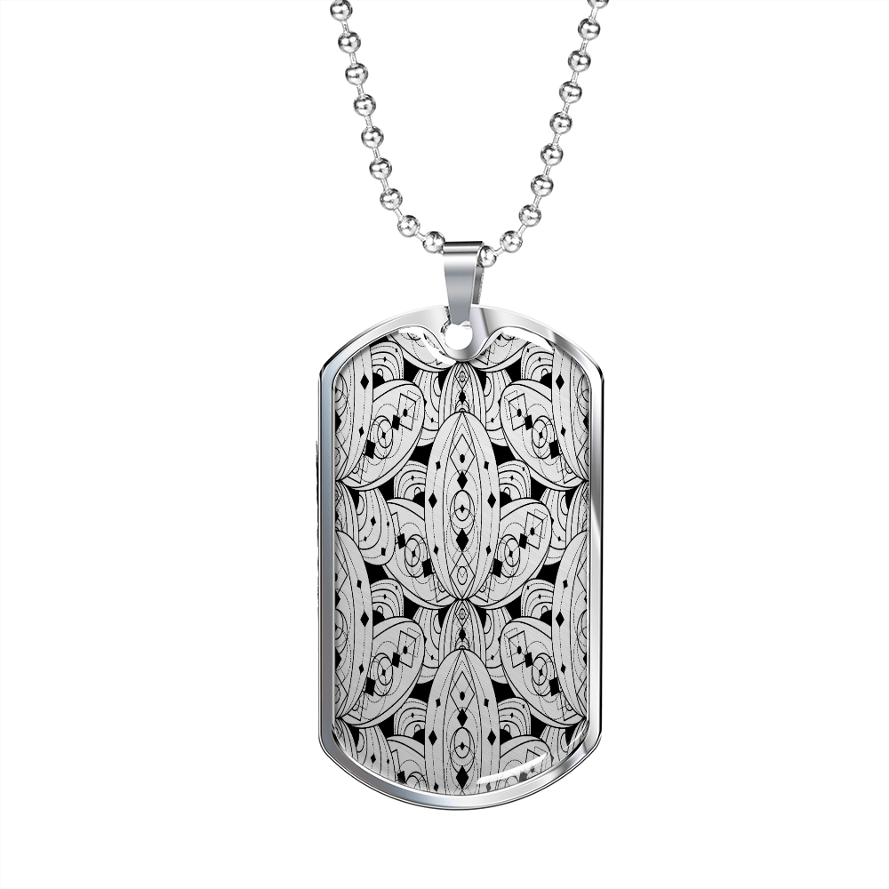 Lotuses Black and White Necklace Stainless Steel or 18k Gold Dog Tag 24-Express Your Love Gifts