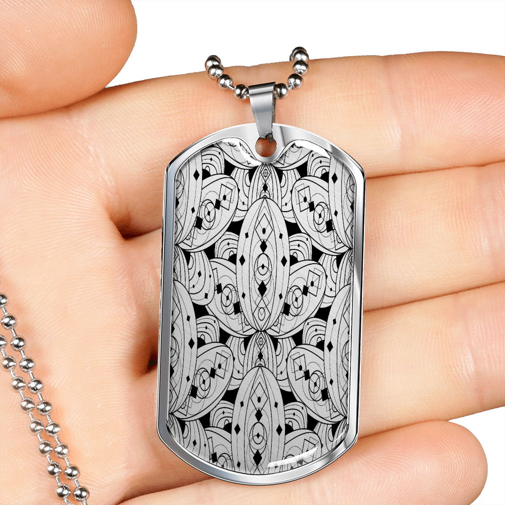 Lotuses Black and White Necklace Stainless Steel or 18k Gold Dog Tag 24-Express Your Love Gifts