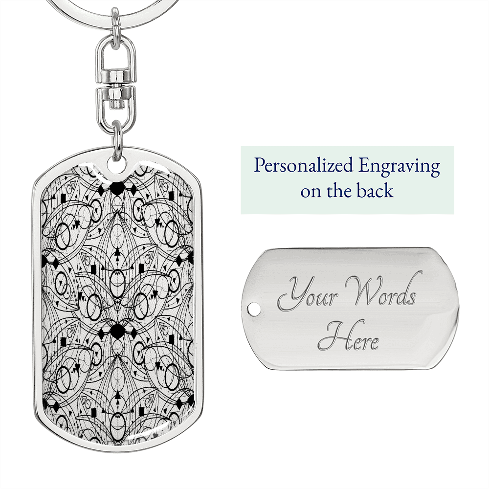 Lotuses Etchy Keychain Stainless Steel or 18k Gold Dog Tag Keyring-Express Your Love Gifts
