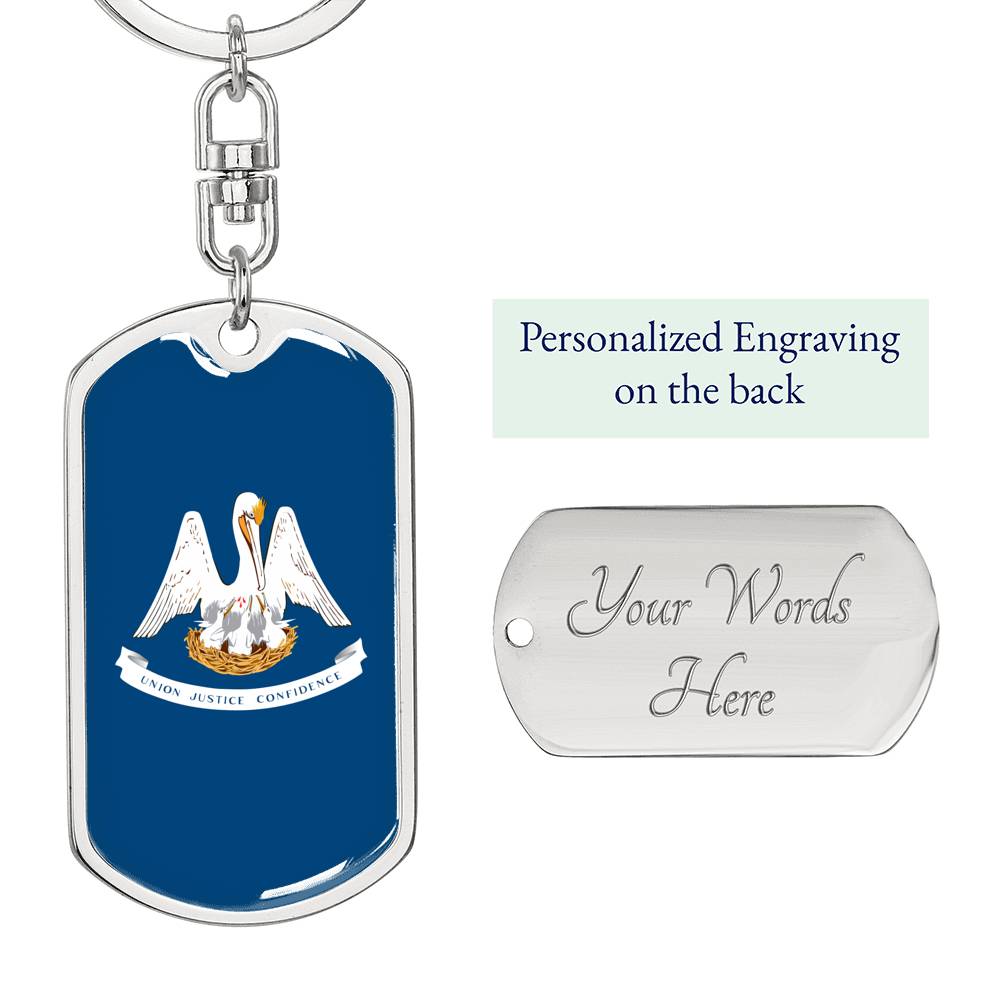 Louisiana State Flag Keychain Dog Tag Stainless Steel or 18k Gold-Express Your Love Gifts