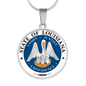 Louisiana State Seal Necklace Circle Pendant Stainless Steel or 18k Gold 18-22"-Express Your Love Gifts