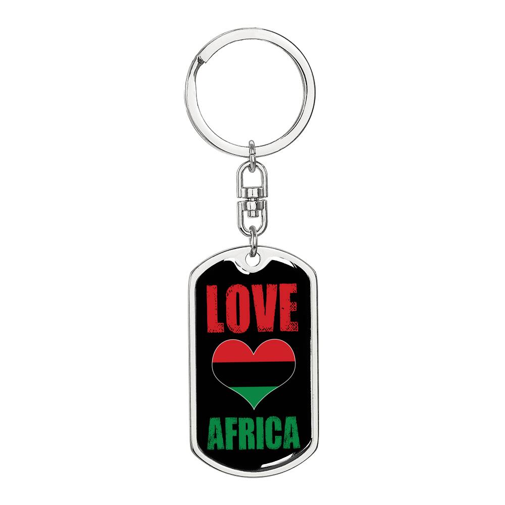 Love Africa Flag Heart Dog Tag Pendant Keychain Stainless Steel or 18k Gold-Express Your Love Gifts