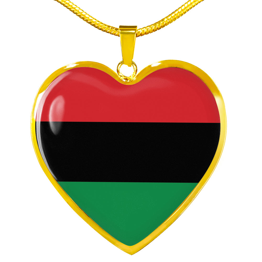 Love Africa Flag Heart Pendant Necklace Stainless Steel or 18k Gold Heart Pendant 18-22"-Express Your Love Gifts