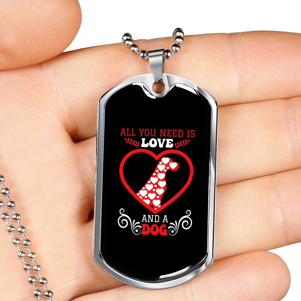 Love and a Dog Necklace Stainless Steel or 18k Gold Dog Tag 24" Chain-Express Your Love Gifts
