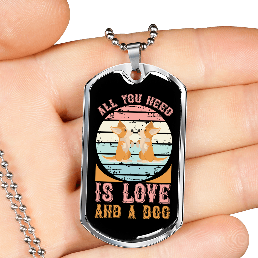 Love and a Dog Pink Necklace Stainless Steel or 18k Gold Dog Tag 24" Chain-Express Your Love Gifts