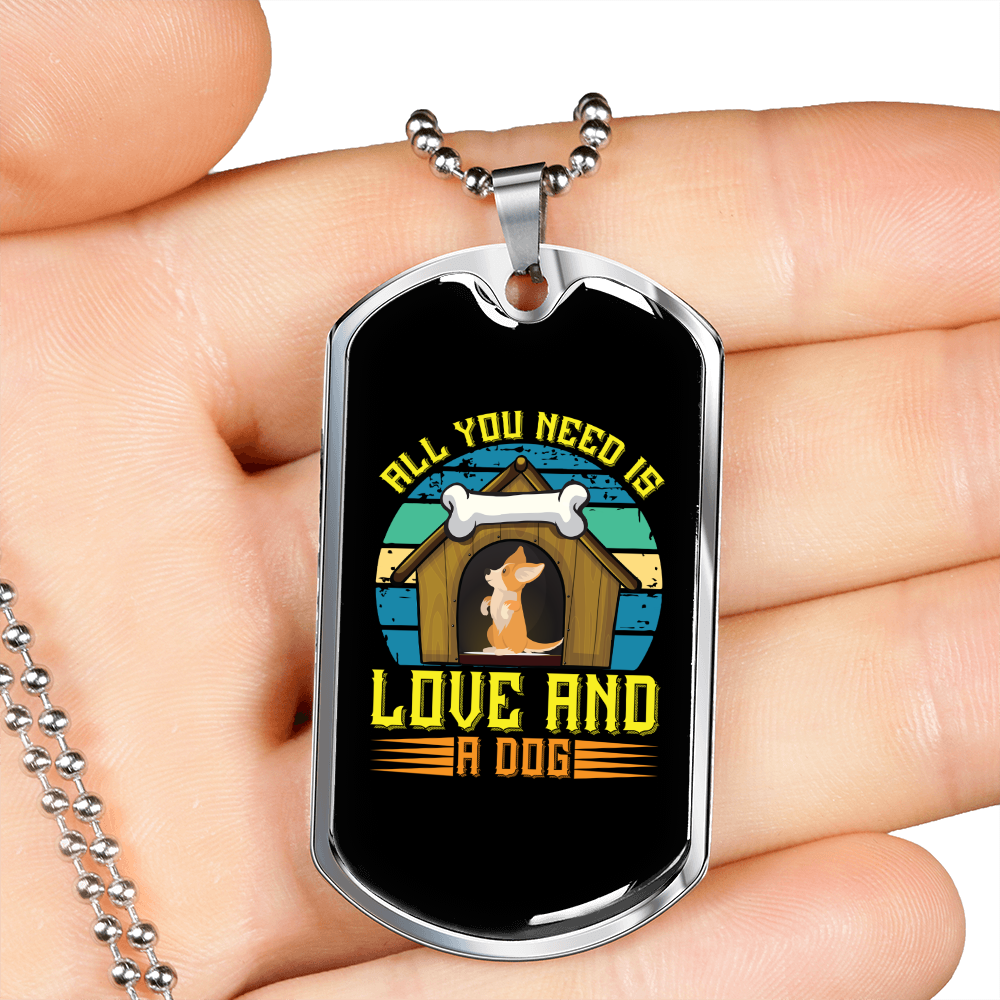 Love and a Dog Yellow Necklace Stainless Steel or 18k Gold Dog Tag 24" Chain-Express Your Love Gifts