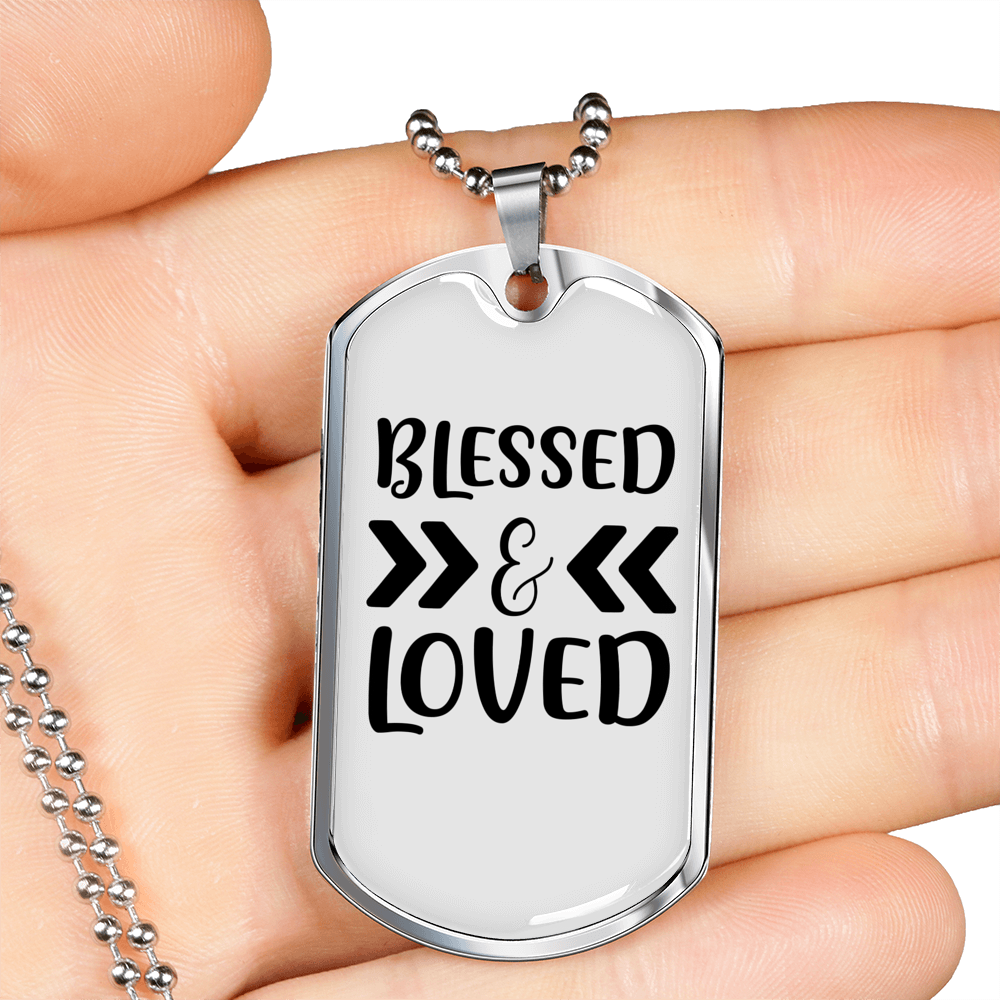 Love And Blessed Christian Necklace Stainless Steel or 18k Gold Dog Tag 24" Chain-Express Your Love Gifts