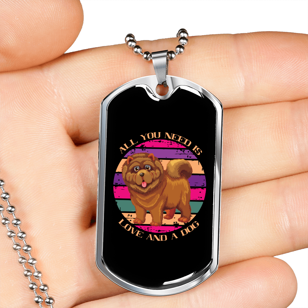 Love and Dog Colored Necklace Stainless Steel or 18k Gold Dog Tag 24" Chain-Express Your Love Gifts