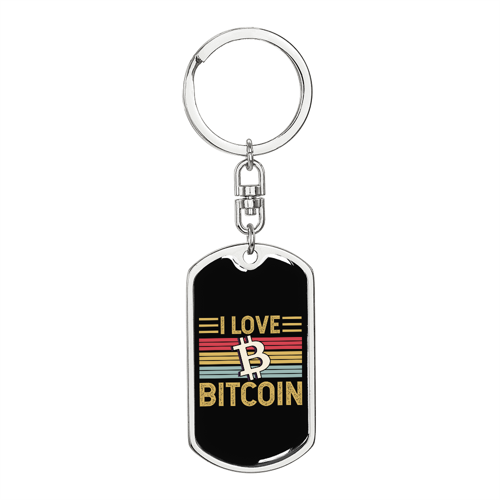 Love Bitcoin Crypto Keychain Stainless Steel or 18k Gold Dog Tag Keyring-Express Your Love Gifts