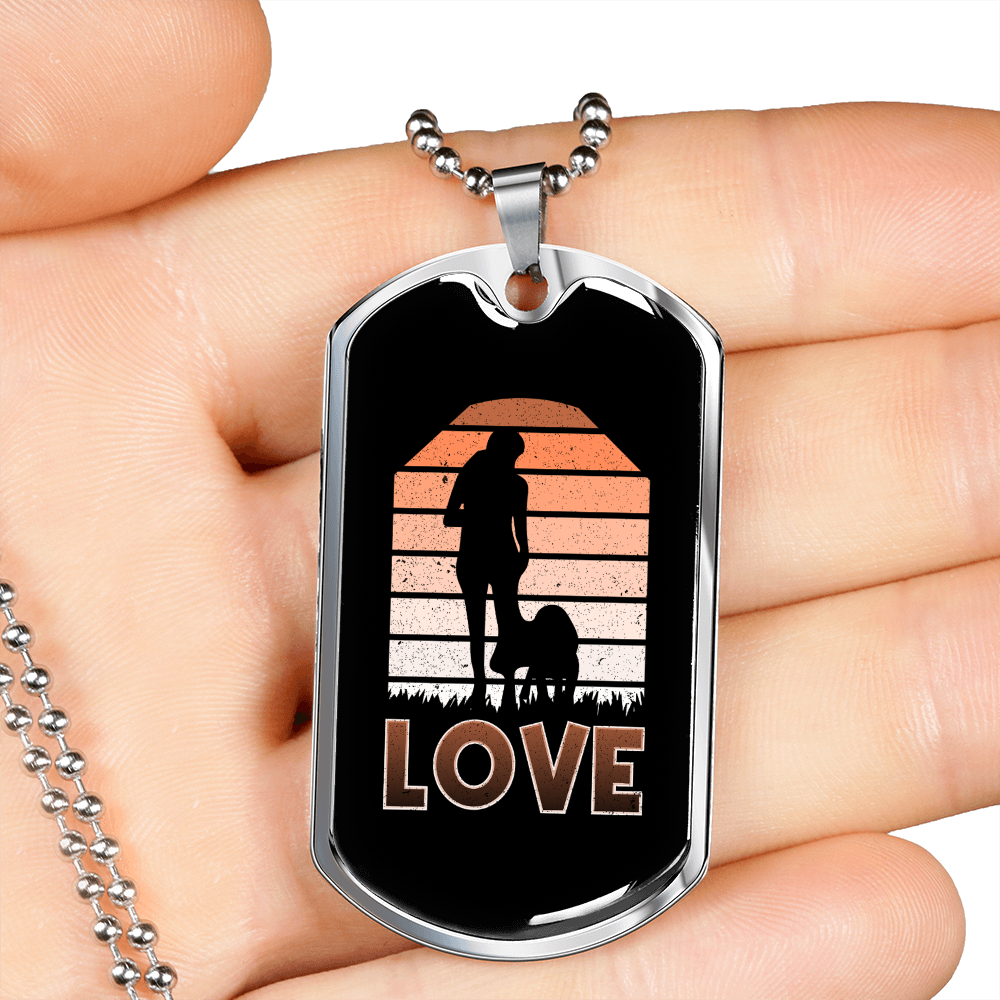 Love Brown Necklace Stainless Steel or 18k Gold Dog Tag 24" Chain-Express Your Love Gifts