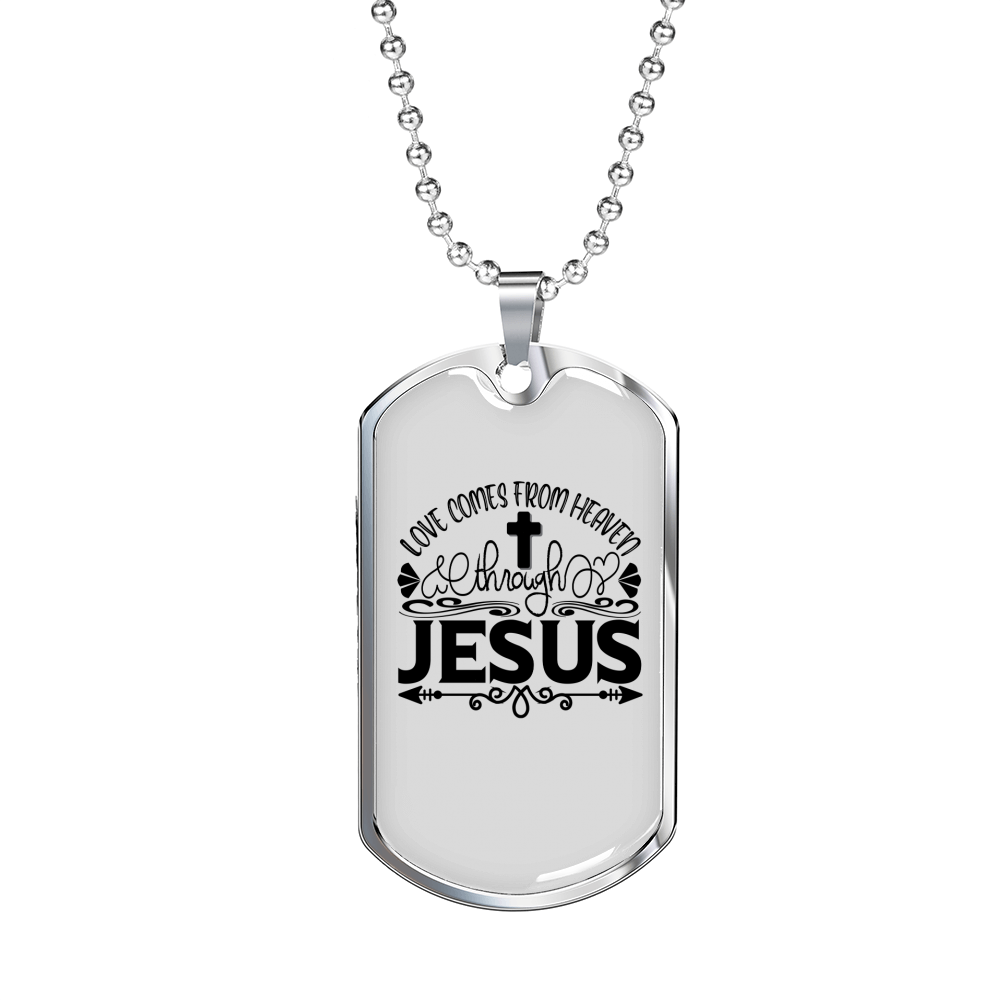 Love Comes From Jesus Christian Necklace Stainless Steel or 18k Gold Dog Tag 24" Chain-Express Your Love Gifts