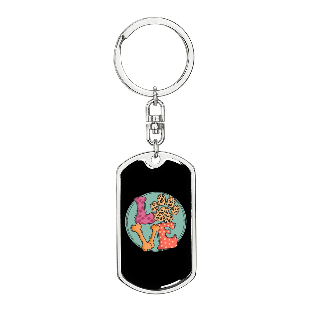 Love Dog Paw Keychain Stainless Steel or 18k Gold Dog Tag Keyring-Express Your Love Gifts