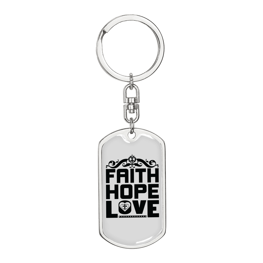 Love Faith Hope Christian Keychain Stainless Steel or 18k Gold Dog Tag Keyring-Express Your Love Gifts