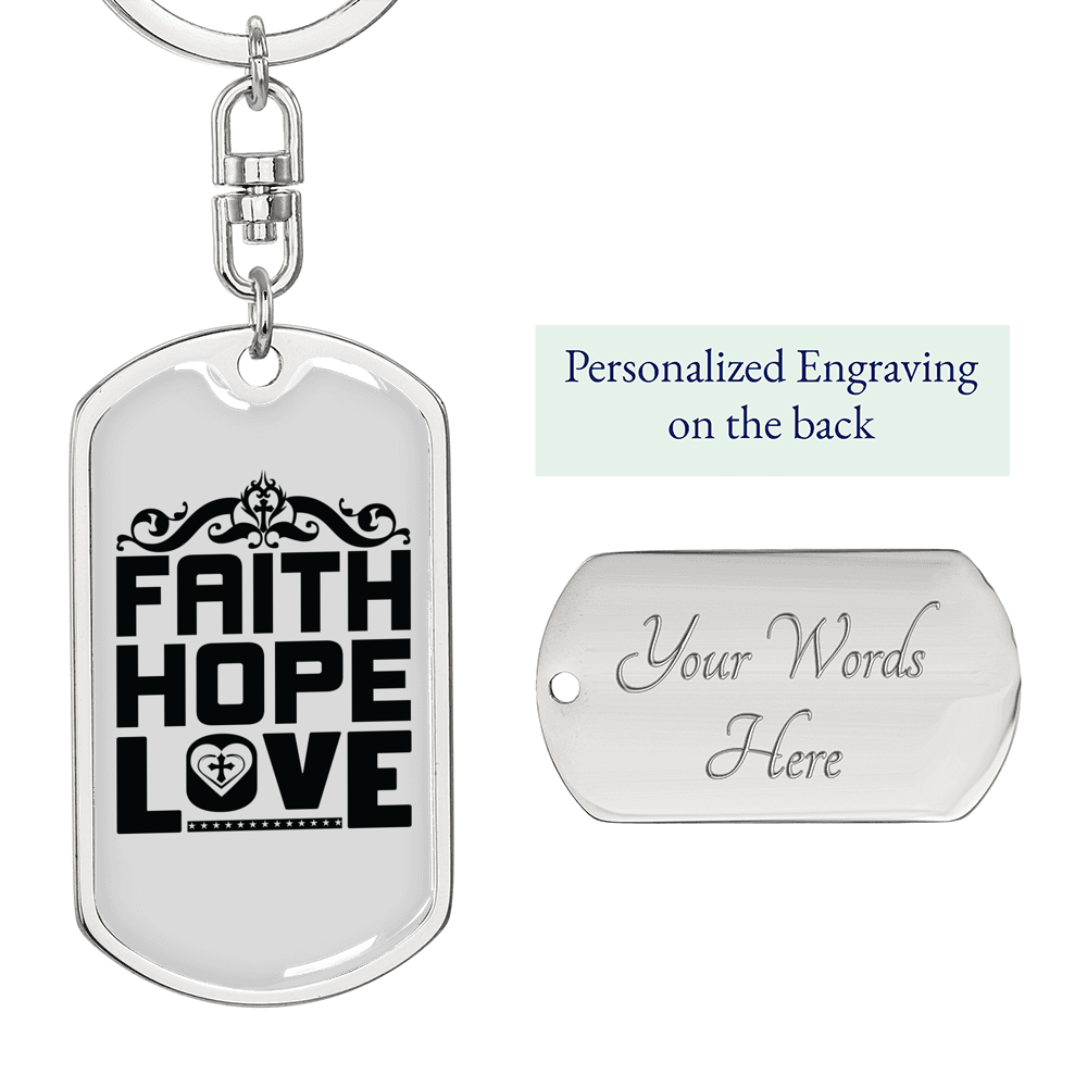 Love Faith Hope Christian Keychain Stainless Steel or 18k Gold Dog Tag Keyring-Express Your Love Gifts