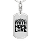 Love Faith Hope Christian Keychain Stainless Steel or 18k Gold Dog Tag Keyring-Express Your Love Gifts
