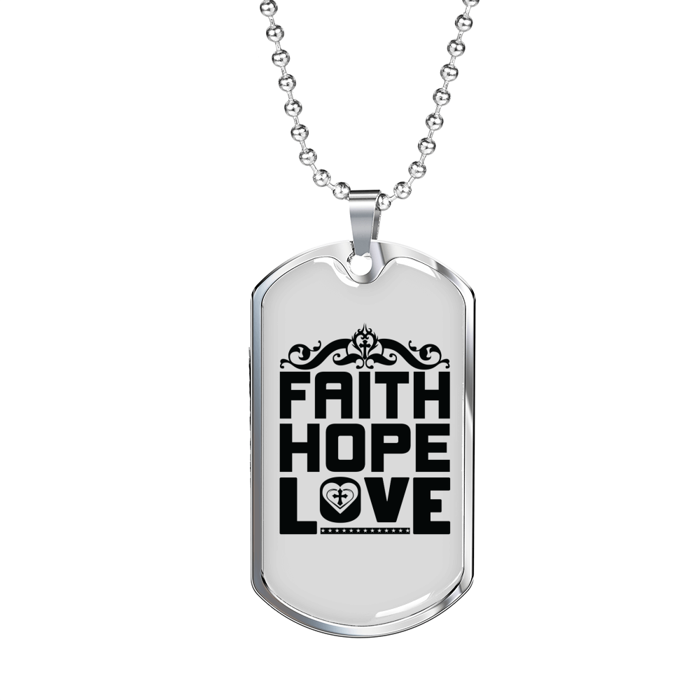 Love Faith Hope Christian Necklace Stainless Steel or 18k Gold Dog Tag 24" Chain-Express Your Love Gifts