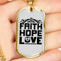 Love Faith Hope Christian Necklace Stainless Steel or 18k Gold Dog Tag 24" Chain-Express Your Love Gifts